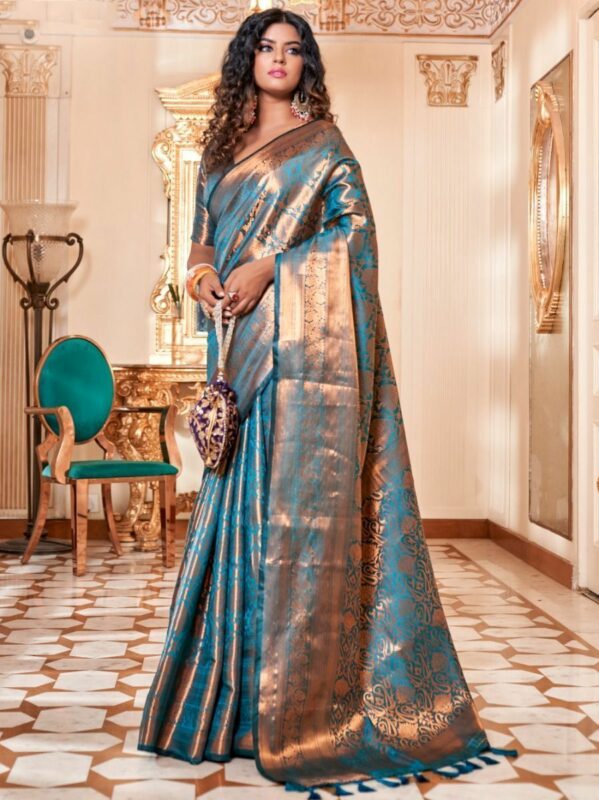 Buy Blue Color Softy Kanjivaram Chaap Dying Saree Festive Wear Online at  Best Price | Cbazaar