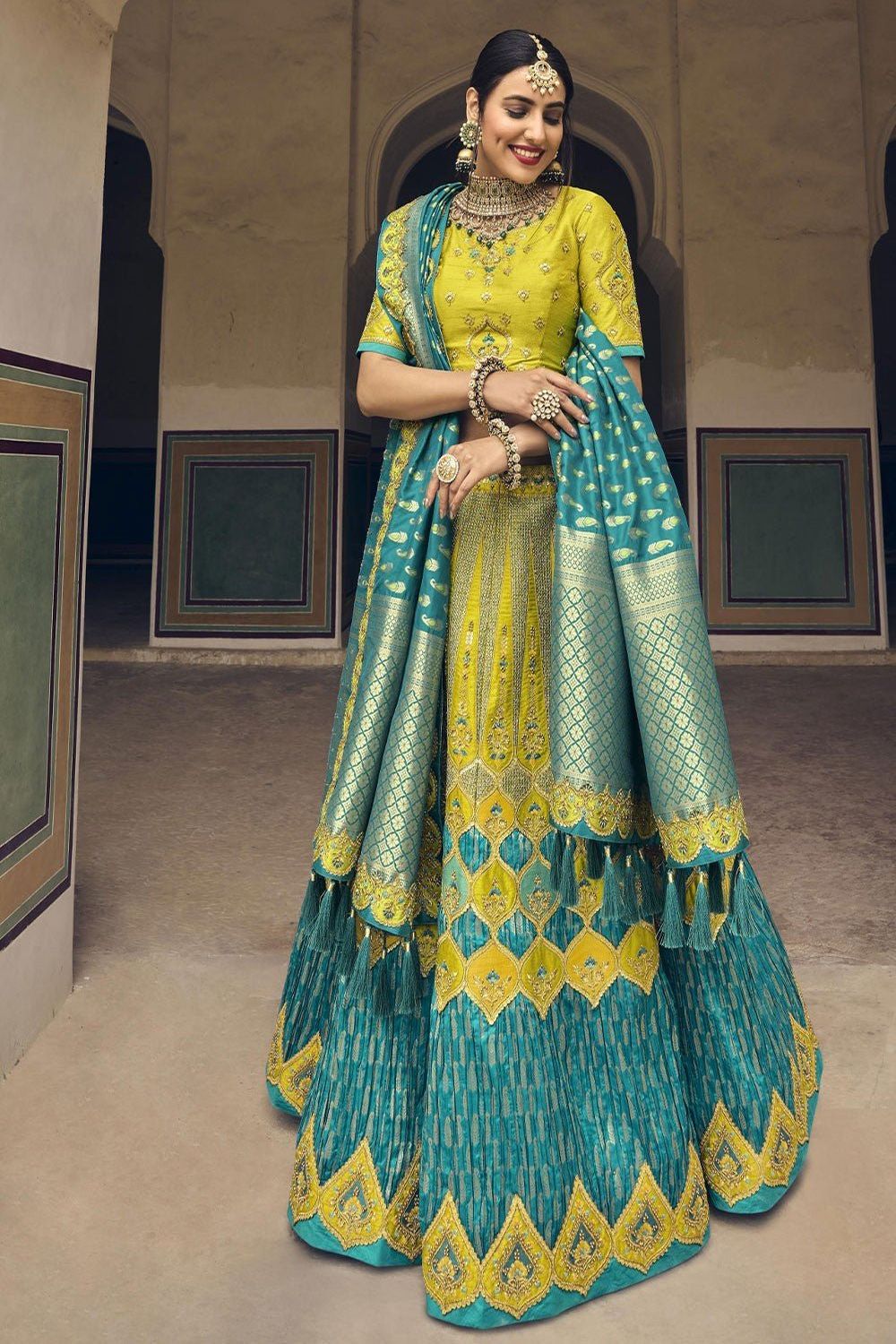 Multi Colour Banarasi Silk Trendy Lehenga Choli