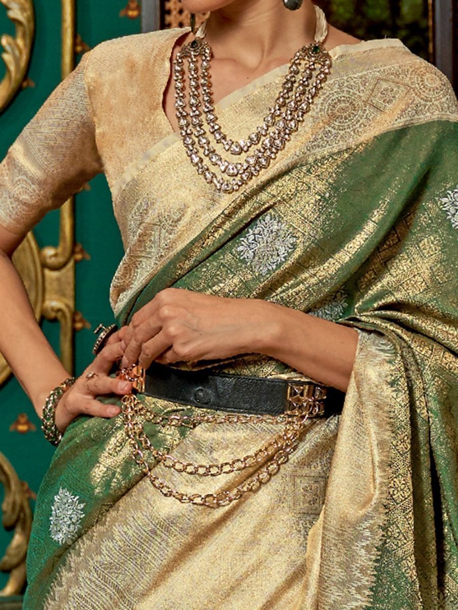 Green And Golden Kanjivaram Silk Saree - Roopam Exclusive Designer Indian  Wear For Women & Men Designer Ladies Ethnic Wear For Indian Weddings &  Festivals.