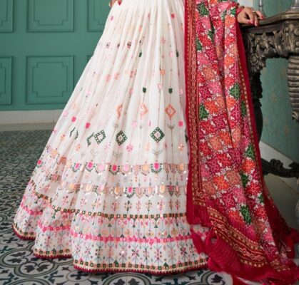 Pink Embroidery Mirror Work Lehenga choli With White Top Bolywood Sari  Skirt Top | eBay