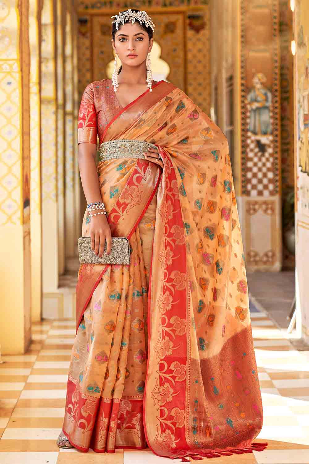 Orange Banarasi Soft Silk Saree – StylebyPanaaash