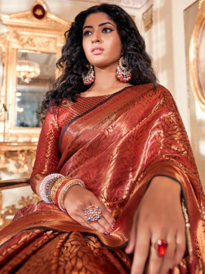 Orange Pink Designer Patola Saree with Kanjivaram Style Zari Border | TST |  The Silk Trend