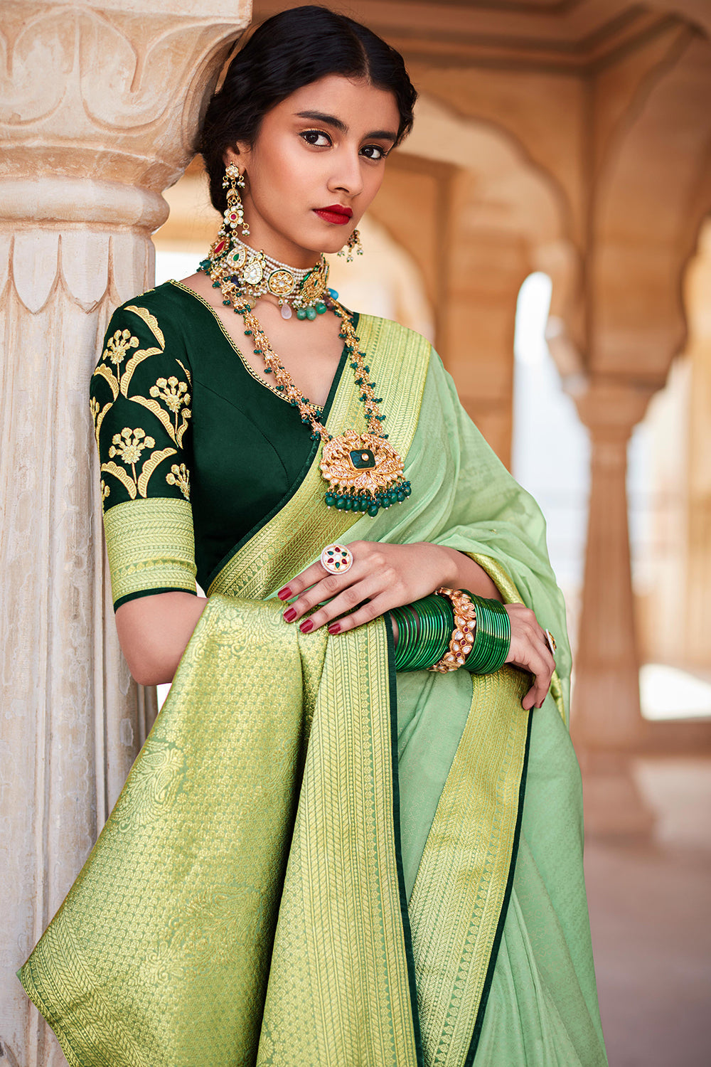 Mint Green Paithani With Designer Blouse Art Silk Sarees