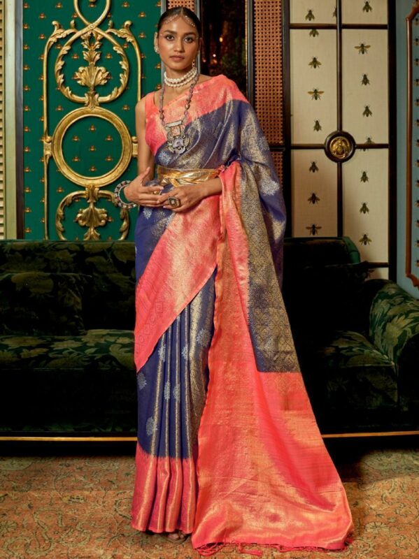 Electric Blue Versatile Golden Zari Woven Kanjivaram Soft Silk Saree | TST  | The Silk Trend