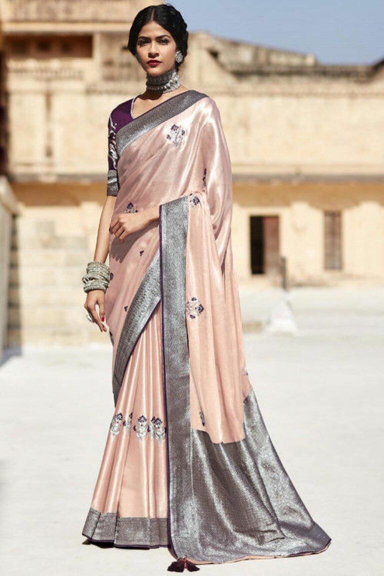 Woven Art Silk Blend Patch Work Paithani Peach Colour Saree 0119