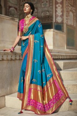 Buy VISHNU WEAVES Women's paithani silk zari woven designer saree with  blouse (BABY PINK) at Amazon.in