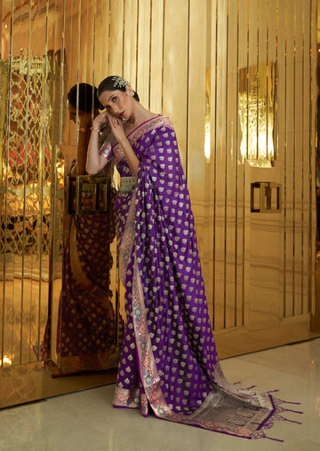 purple silk saree