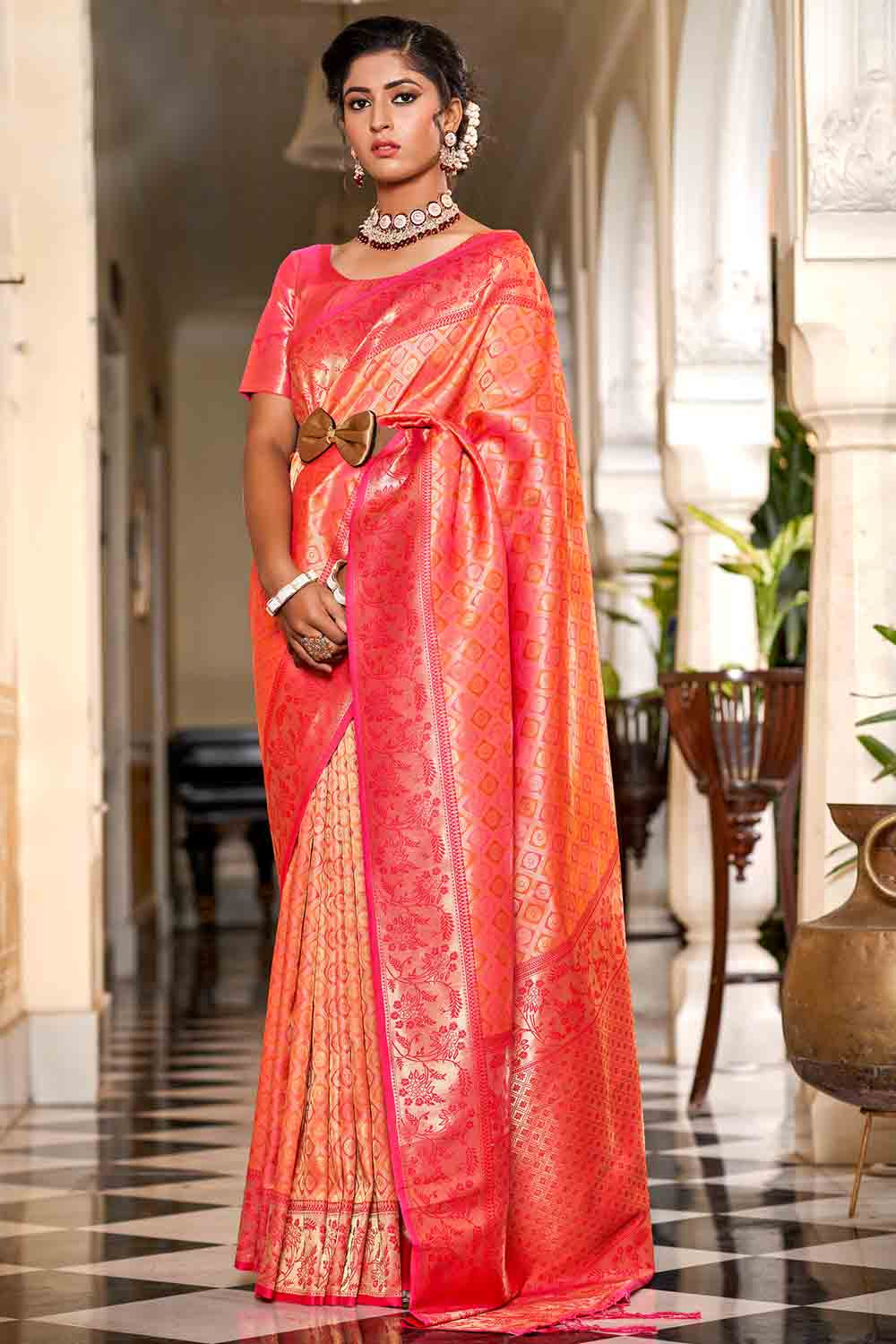 orange Weaving Banarasi Semi Georgette Dyeable Silk Saree, 6.3 m (with  blouse piece) at Rs 1700 in Varanasi