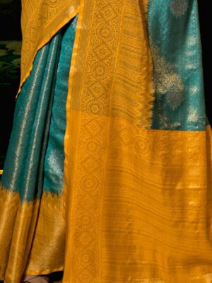 Buy JAY KHODIYAR ART Woven Kanjivaram Pure Silk Yellow, Light Blue Sarees  Online @ Best Price In India | Flipkart.com