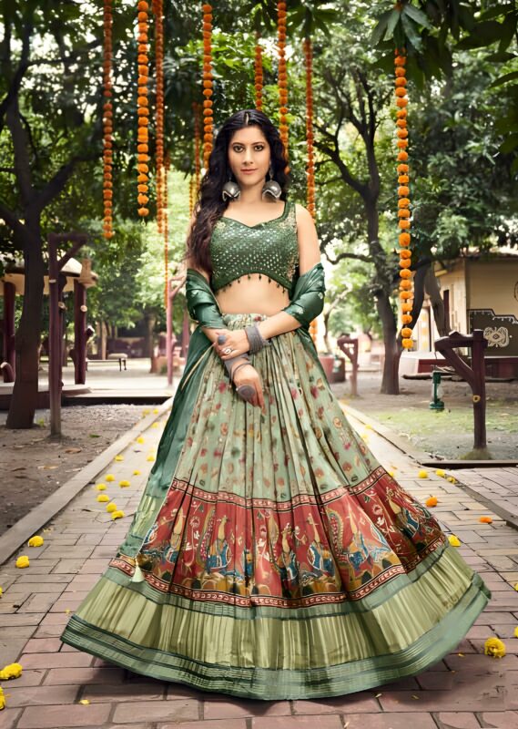 Bridal Lehengas : Pista green soft net sequence work bridal ...