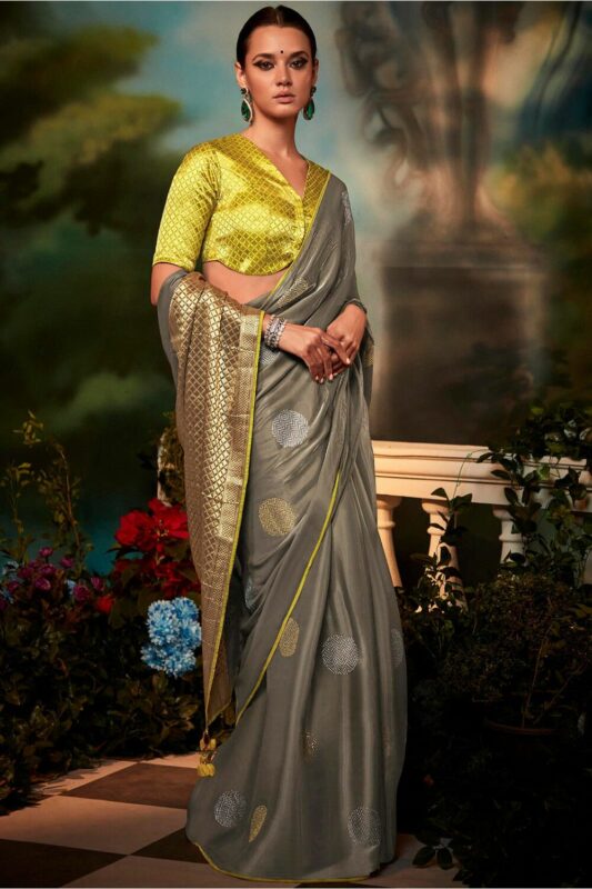 Organza Weaving Grey Saree with Blouse - SR21161