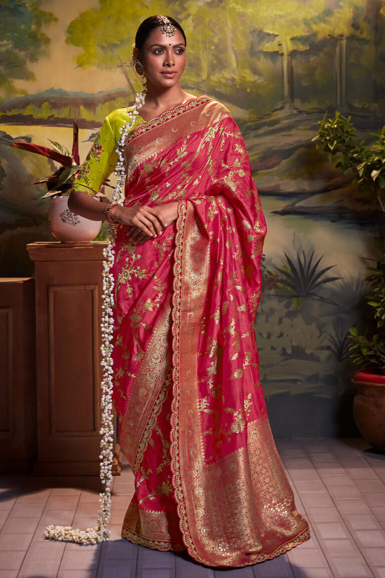 Pink Color Designer Silk Royal Drape Saree With Contrast Blouse