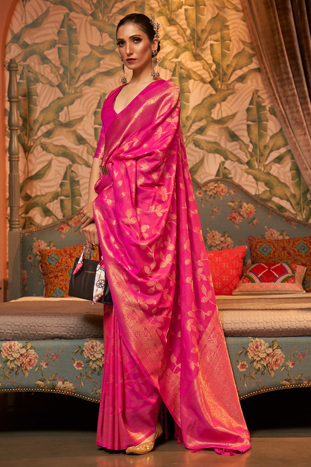 Buy Reliable Pink Kanjeevaram Silk Saree with Blouse Piece For Women Online  In India At Discounted Prices