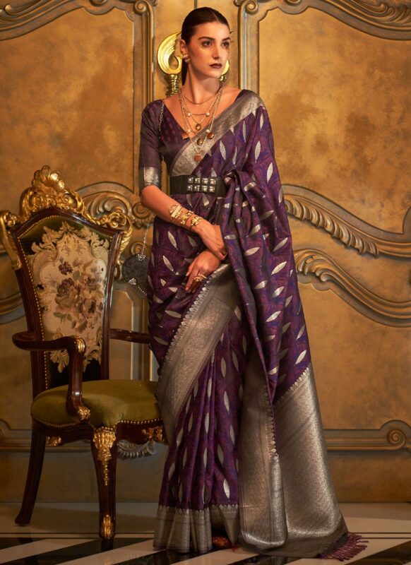 Regal Elegance of Dark Purple: Embrace the Banarasi Raw Silk Saree | Raw silk  saree, Silk sarees, Raw silk fabric