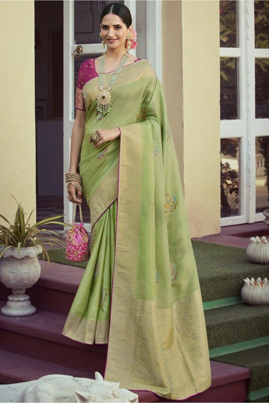 Rich Zari Woven Light Green Paithani Art Silk Saree – SHANGRILA DESIGNER