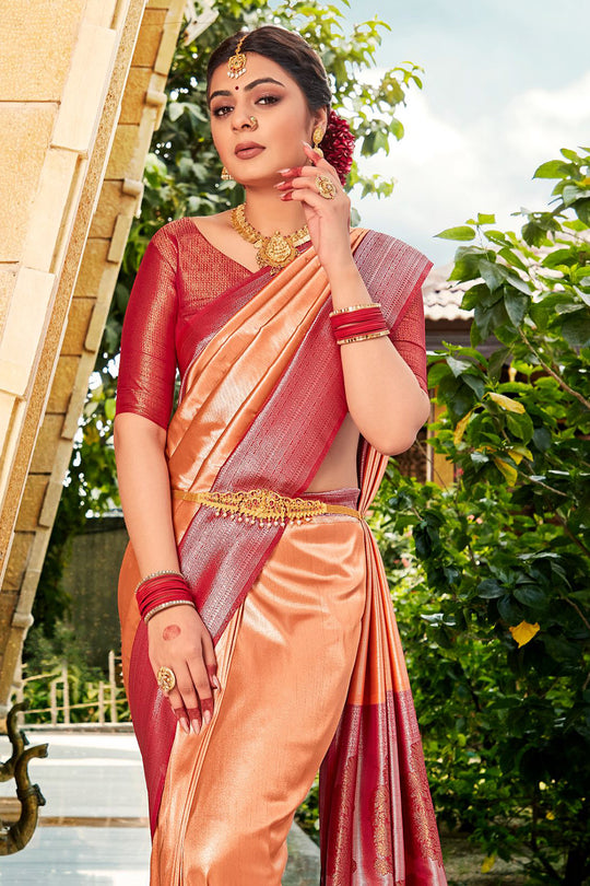 Black and Orange Pure Silk Kanjivaram Saree – Keya Seth Exclusive