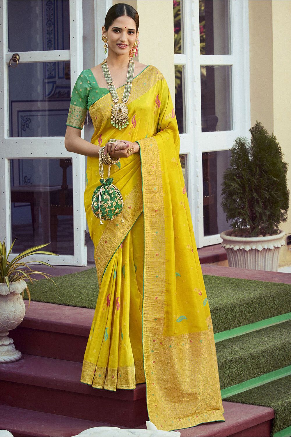 Woven Pure Soft Art Silk in Yellow Saree