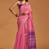 Baby Pink Banarasi Silk Saree With Blouse Peice (1)