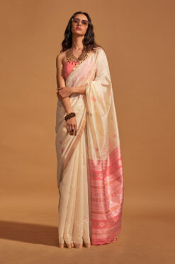 Classy Off White Woven Banarasi Silk Saree (2)