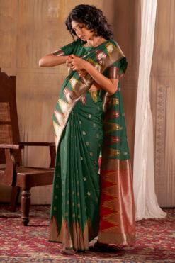 Dark Green Zari Weaving Banarasi Silk Saree (2)