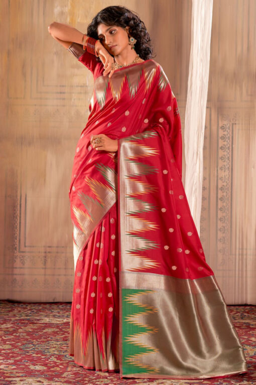 Festive Wear Red Banarasi Zari Weaving Saree (2)