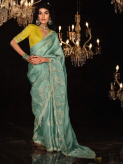 Green Color Silk Fabric Embroidered Work Saree (5)