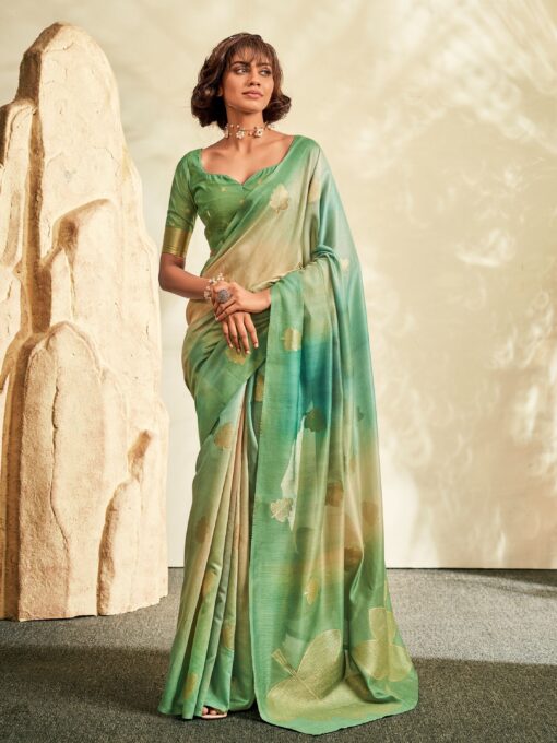 Green & Lime Banarasi Handloom Khadi Silk Saree (3)
