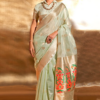 Green Tissue Handloom Woven Linen Silk Saree (2)