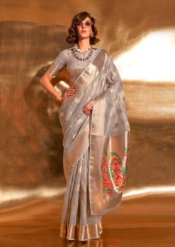 Grey Pure Banarasi Tissue Silk Handloom Saree (3)