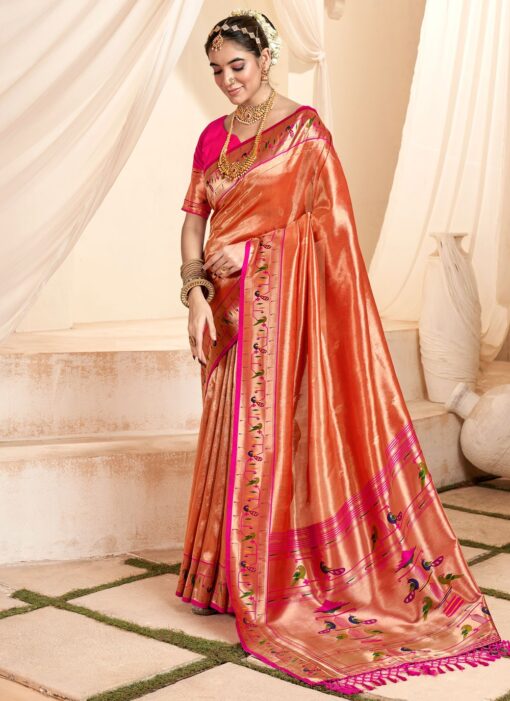Jacquard Work Orange Tissue Classic Paithani Saree (3)