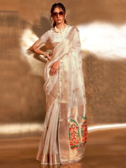 Off White Zari Weaving Silk Saree For Wedding Function (2)