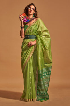 Parrot Green Banarasi Pure Silk Saree (1)