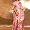Pastel Pink Zari Woven Tissue Silk Wedding Saree (2)