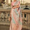 Peach Zari Weaving Satin Silk Saree With Tassels (5)