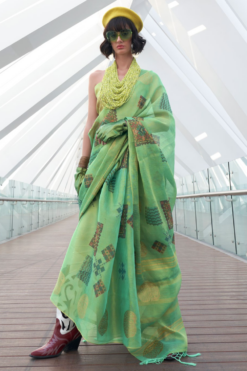 Sea Green Zari woven Handwoven Silk Saree (3)