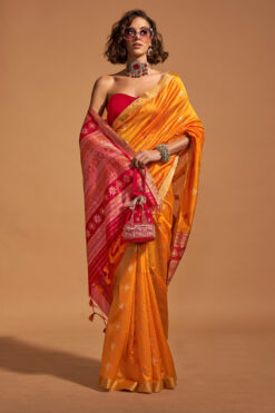 Traditional Yellow Banarasi Silk Saree (1)