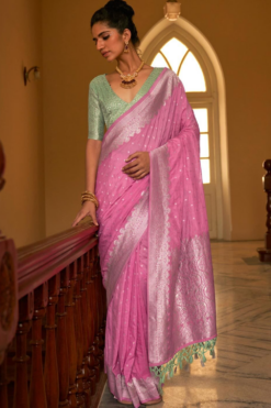 Baby pink silk saree