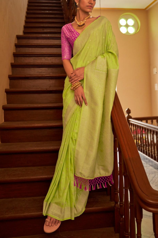 Lime green silk saree