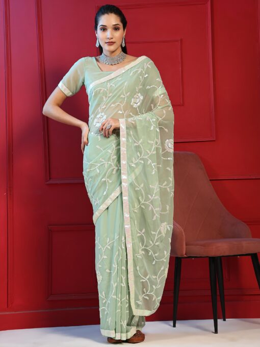 Olive Green Georgette Saree