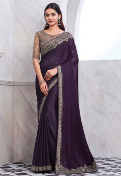 Dark purple shiffon saree