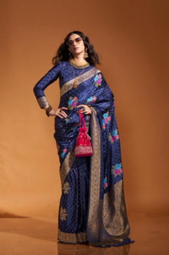 Navy Blue handloom silk saree