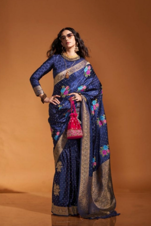 Navy Blue handloom silk saree