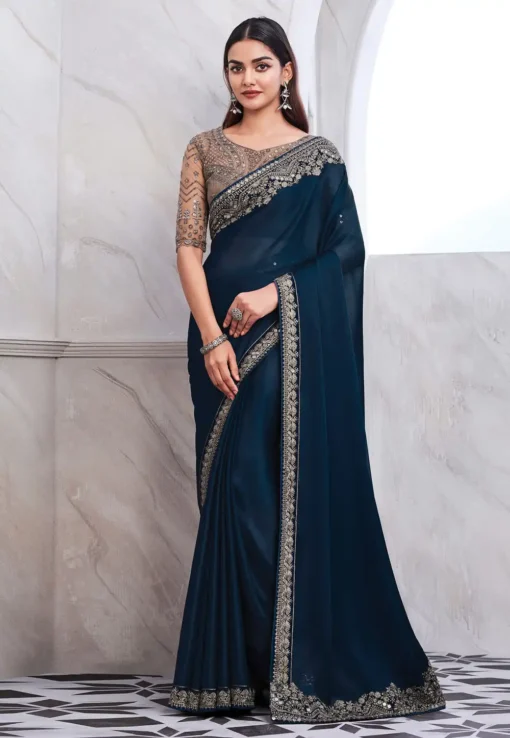 Navy blue sequence saree