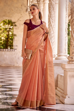 Peach banarasi saree