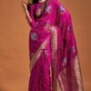 Pink satin silk saree