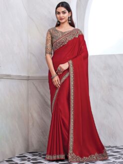 Red satin saree