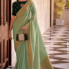 Sea green linen saree