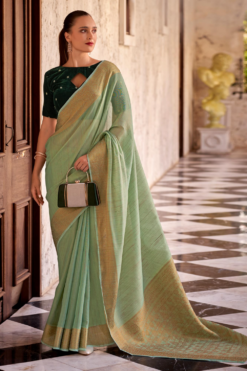 Sea green linen saree