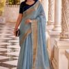 Sky blue cotton linen saree