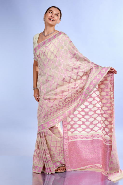 off white linen silk saree